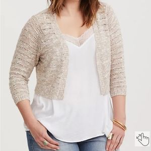 Ivory + Natural Pointelle Knit Shrug